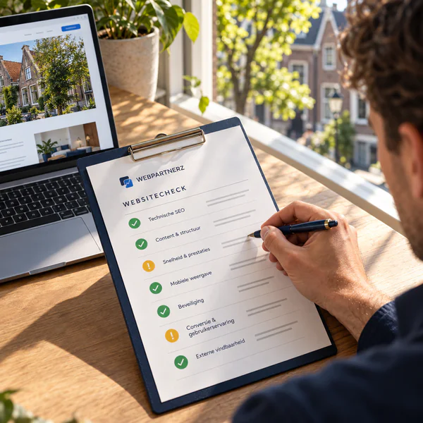Klembord met de keuringspunten van de Webpartnerz-websitecheck