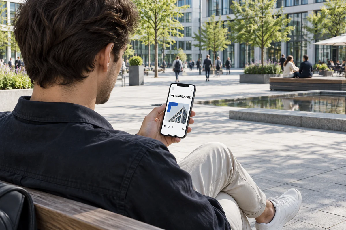 Man bekijkt een bericht van Webpartnerz op zijn telefoon