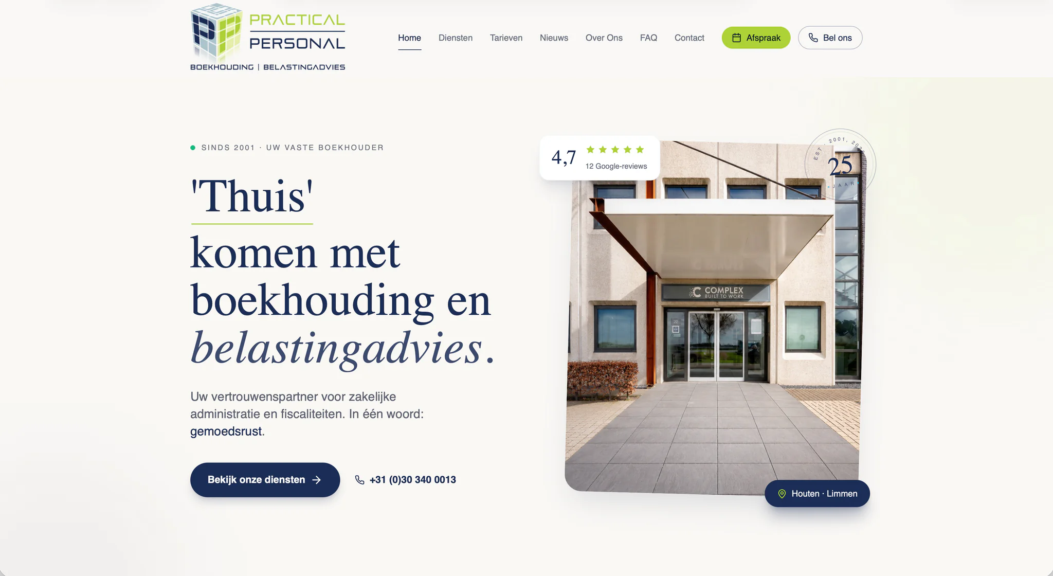 Website van Practical & Personal, gebouwd door Webpartnerz